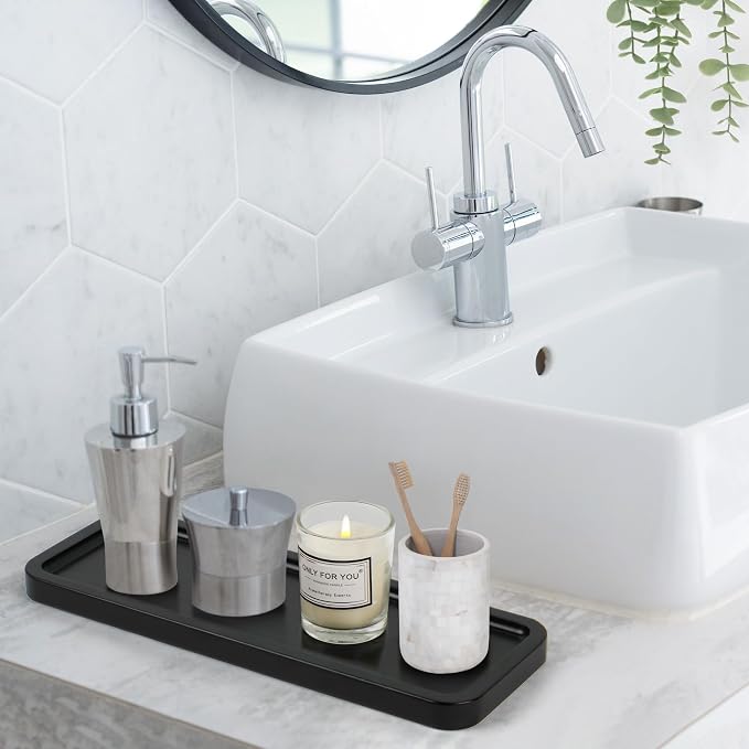 LotFancy Bathroom Decor Box and Vanity Tray, Wooden Toilet Tank Basket Topper - Image 5
