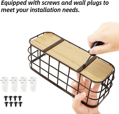 Dicunoy Set of 2 Small Wire Baskets, Narrow Rustic Storage Bin - Image 3