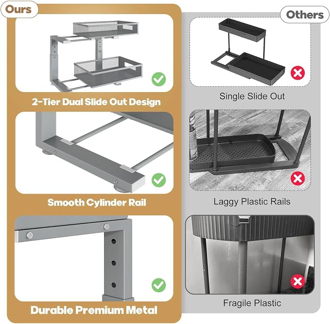 1 Pack 17IN Depth Under Sink Organizer, 2-Tier Pull Out Cabinet Organizer - Image 9