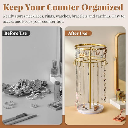 LANDNEOO Necklace Holder Jewelry Organizer, 360° Rotating 3-Tier Jewelry Stand - Image 7