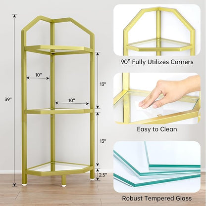 3-Tier Corner Shelf Stand, Bathroom Storage Rack Shelf, Plant Rack, Tempered - Image 3