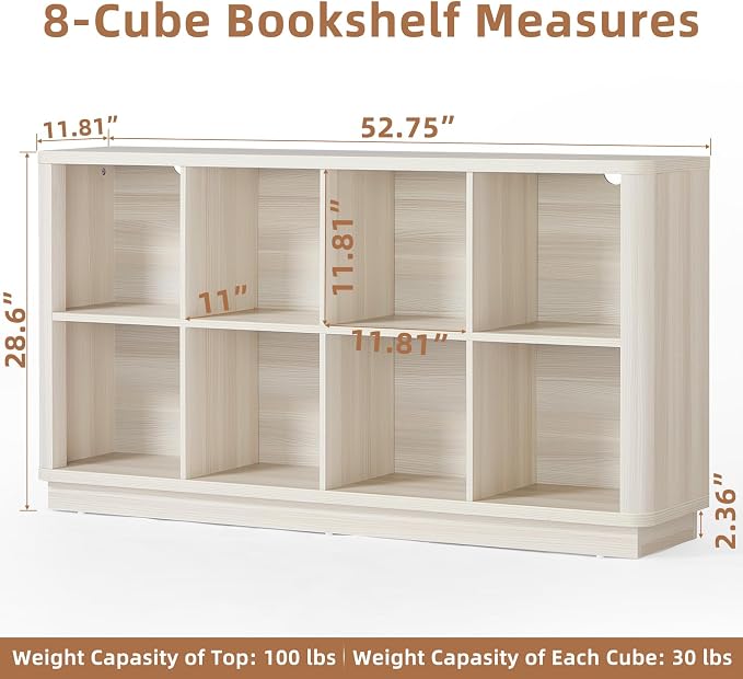 8 Cube Storage Bookcase, Wooden Floor Standing 2-Tier Cubby Console Bookshelf - Image 2