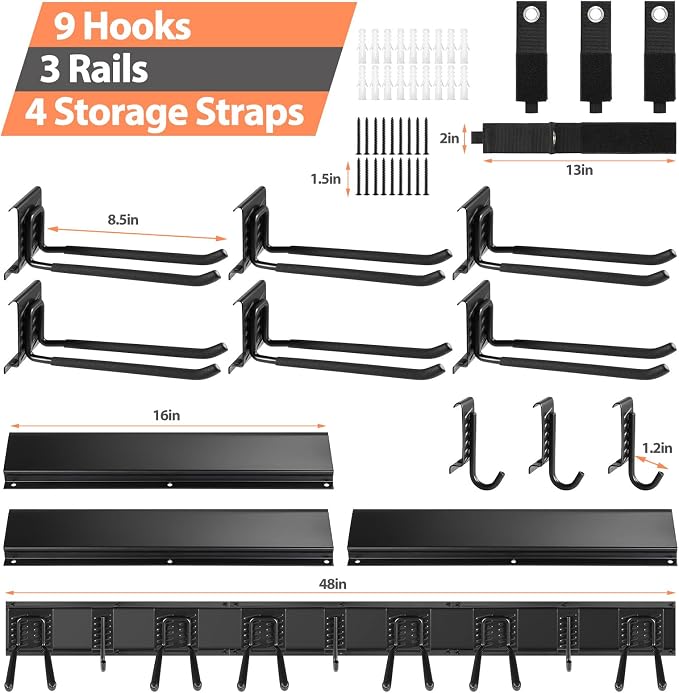Garage Organzier Wall Mount, 48 Inch Garden Tool Organizer, Adjustable Tool - Image 6