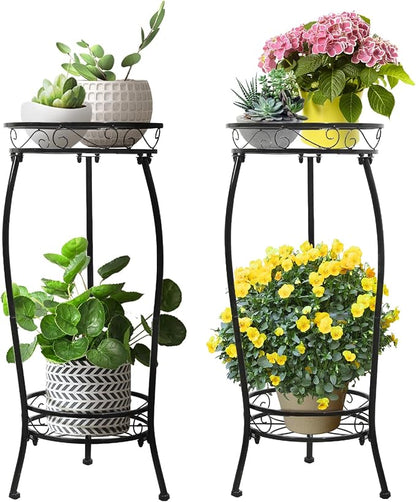 2 Pack Plant Stand Indoor Outdoor 2 Tier 27" Tall Metal Potted Holder Rack by Cometofit