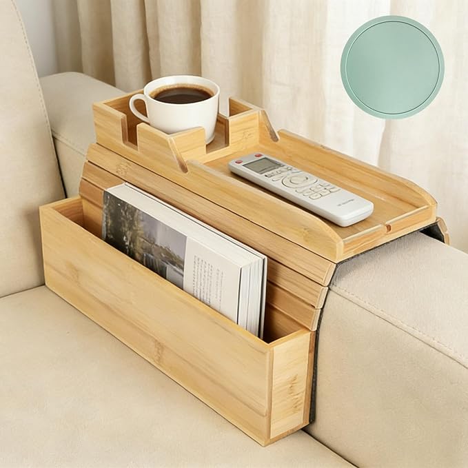 Bamboo Foldable Couch Arm Tray Storage Caddy by Unknown