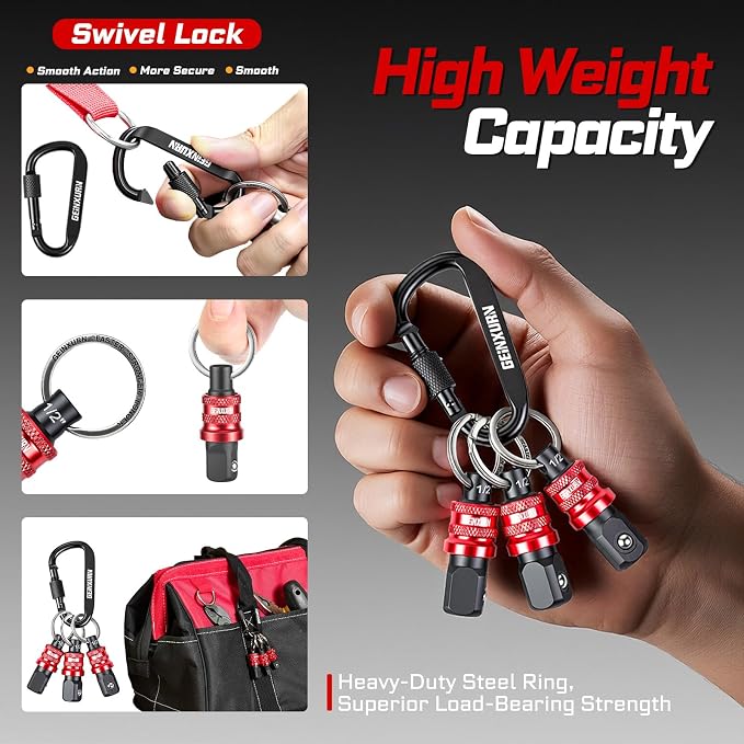 Geinxurn 3Pcs Socket Holder Keychain, 1/2” Drive Quick Release & Quick Change - Image 6