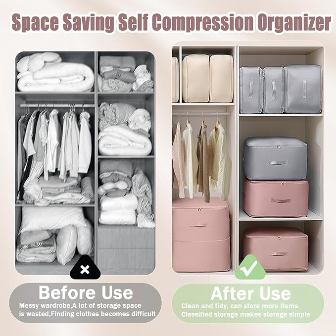 Ultra Space Saving Self Compression Organizer, 4 Pack Comforter Storage Bags - Image 2