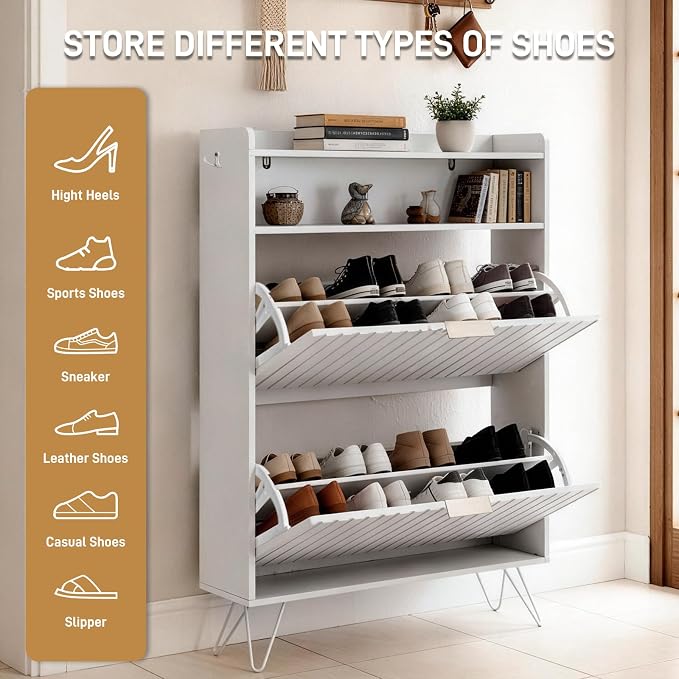 Karl home White Slim Shoe Storage Cabinet, Entryway Shoe Organizer | - Image 3