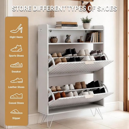 Karl home White Slim Shoe Storage Cabinet, Entryway Shoe Organizer | - Image 3