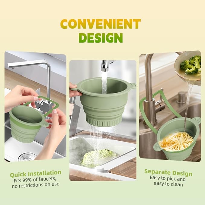 Silicone Faucet Hanging Strainer, Collapsible & Foldable Drain Basket - Image 6