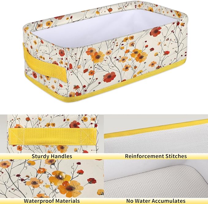 Red Yellow Flowers Bathroom Storage Basket, Foldable - Image 4