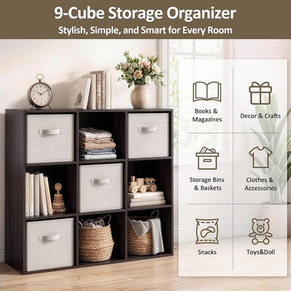 PrimeZone Stackable 9 Cube Storage Organizer: Wood Cubes Shelf Fits Cubby Bins - Image 6