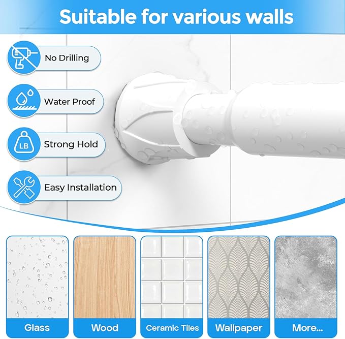 Spring Tension Curtain Rod 28-48'' 4 Pcs Adjustable Rods No Drilling | 5/8'' - Image 6