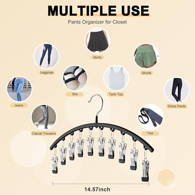 Legging Organizer for Closet, Metal Yoga Pants Hangers 1 Pack w/10 Clips Holds - Image 4