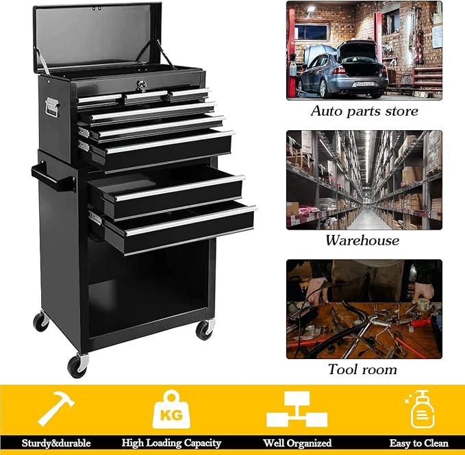 8-Drawer High Capacity Rolling Tool Chest, Removable Cabinet Storage Tool Box - Image 5