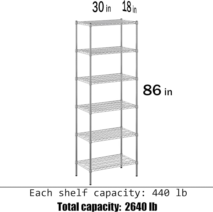 18" Deep x 30" Wide x 86" Height Wire Shelving Kit | 6-Tier | NSF Commercial - Image 3