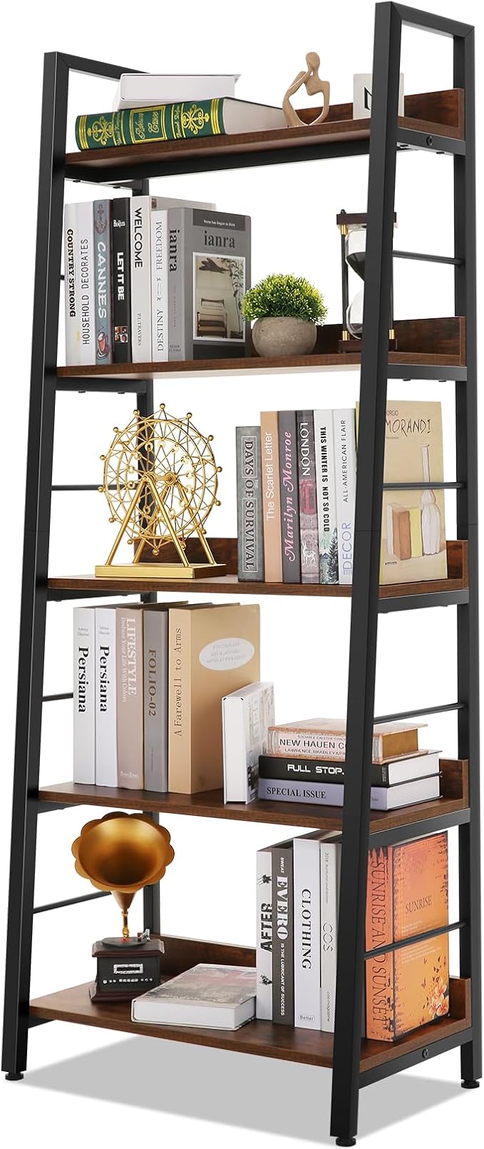 Himimi Industrial Bookshelf 5-Tier, Home Office Bookcase Ladder Shelf, by Himimi