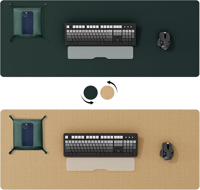 DAWNTREES Dark Green Desk Mat, Leather Desk Pad, Cork Desk Mat Protector - Image 2