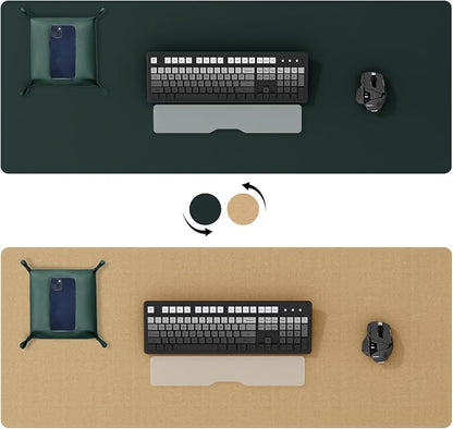 DAWNTREES Dark Green Desk Mat, Leather Desk Pad, Cork Desk Mat Protector - Image 2