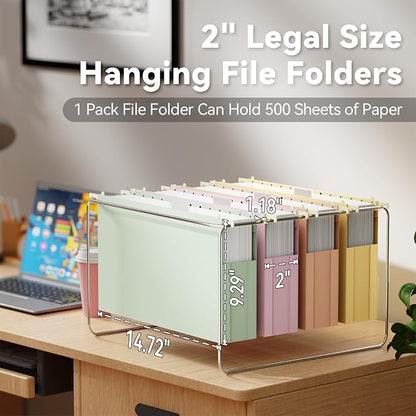 Ansook Extra Capacity Hanging File Folders Legal Size, 12 Pack Pastel Colors - Image 3
