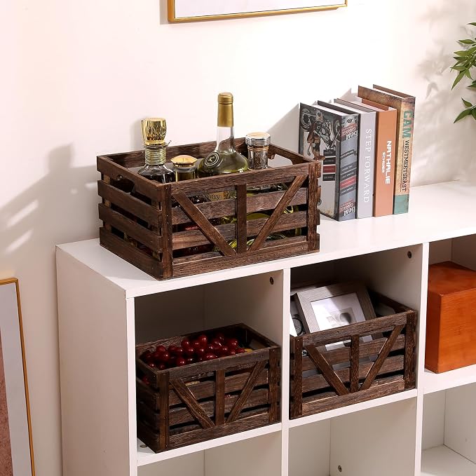 Nested Wooden Storage Crates Set of 3, Farmhouse Decorative Boxes - Image 2