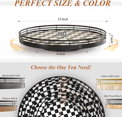 Black and White Kitchen Lazy Susan Turntable – Round Checkered Decorative Tray - Image 6
