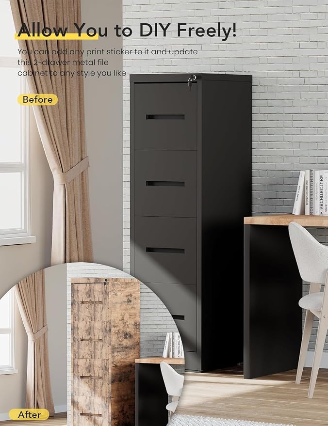 JOMEED 4-Drawer File Cabinet, Legal/Letter Size Storage, Full-Extension Drawers - Image 7