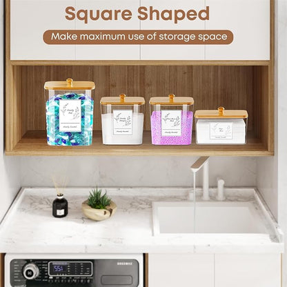 4 Pack Clear Laundry Pods Container & Dryer Sheet Holder, Plastic Square - Image 4