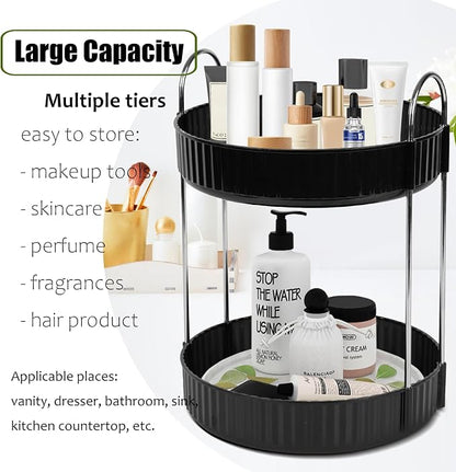 Rotating Makeup Organizer Countertop 2 Tier Lazy Susan Trays Spinning Skincare - Image 3