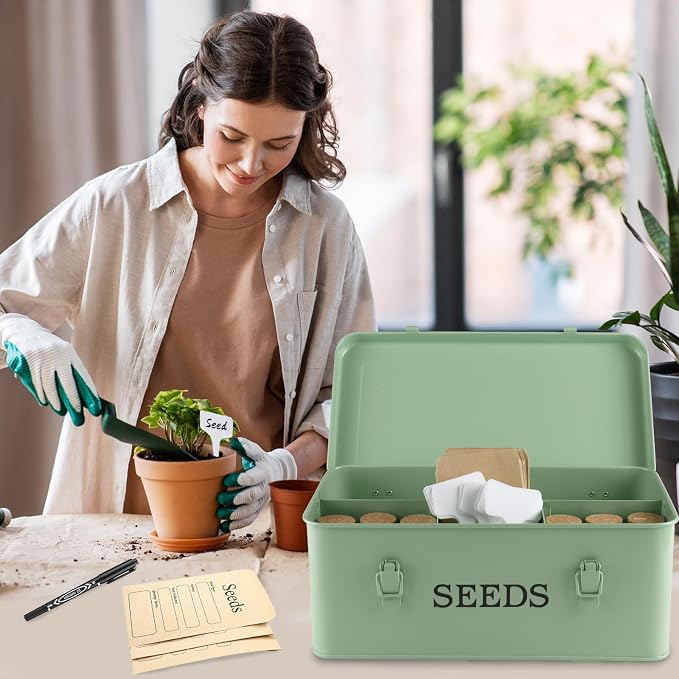 Seed Storage Box, Metal Seed Bin Seed Storage Organizer, 4 Dividers Seed - Image 4