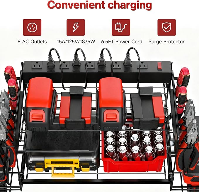 Garage Tool Organizer with Charging Station & Power Strip - Image 6