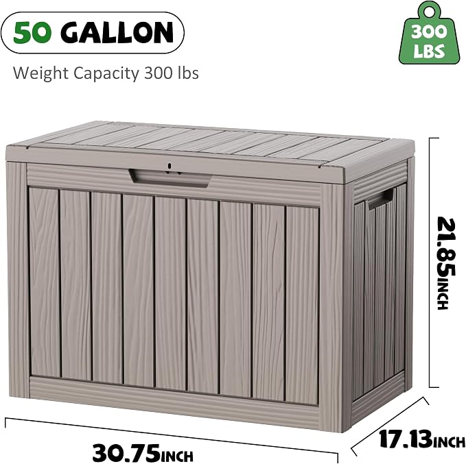 DRATO 50 Gallon Outdoor Storage Box Waterproof, Lockable Resin Deck Box - Image 2