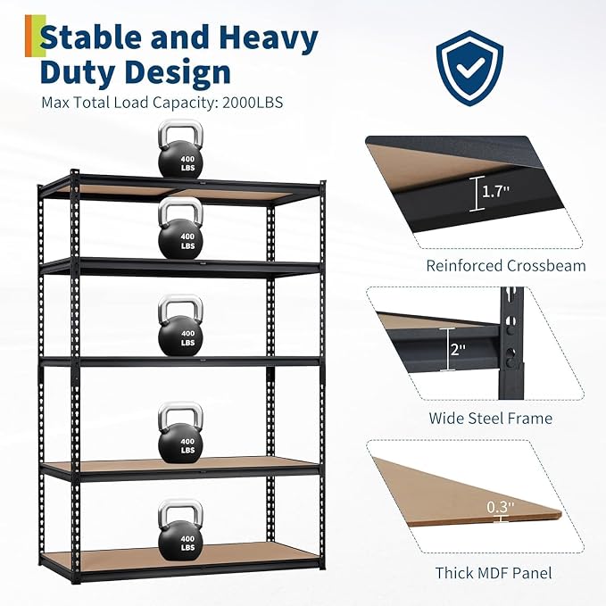 Storage Shelving Unit, 5-Tier Adjustable Metal Storage Shelves - Image 5