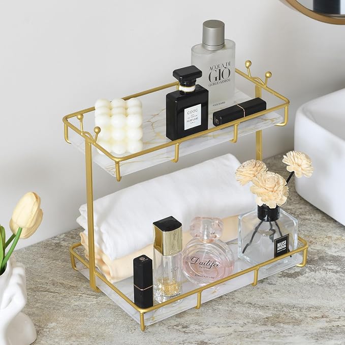 Bathroom Counter Organizer Makeup Organizer 2 Tier Vanity Tray Dresser - Image 4