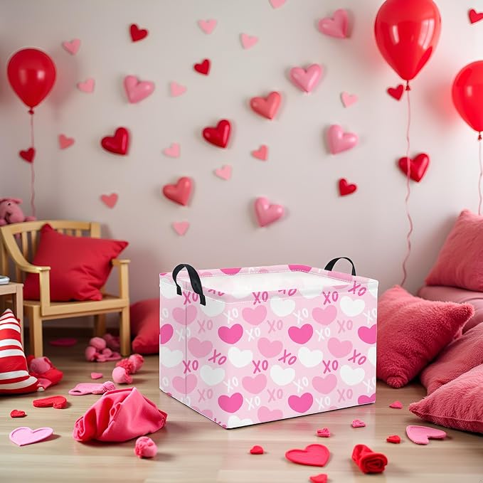 Rectangular Valentines Basket for Home Kitchen Girls Cute Kids Storage Bin - Image 3