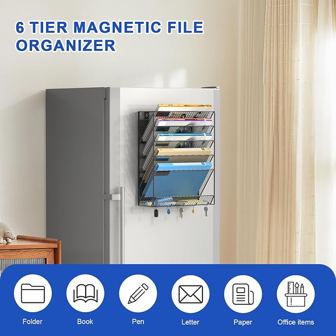 samstar Magnetic Wall File Holder, 6-Tier Hanging Wall File Organizer Wall - Image 2