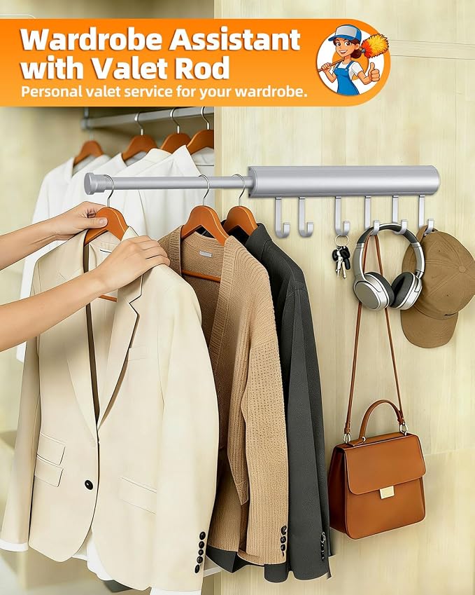 12 Inch Valet Rod for Closets Pull Out, Pull Out Rod For Hanging Clothes And - Image 4