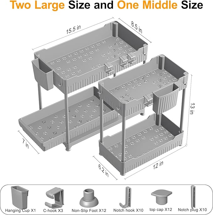 3 Pack Under Sink Organizers, 2-Tier Multi-Use Kitchen and Bathroom Organizers - Image 2