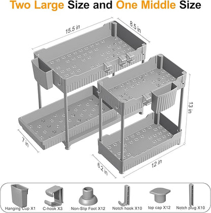3 Pack Under Sink Organizers, 2-Tier Multi-Use Kitchen and Bathroom Organizers - Image 2