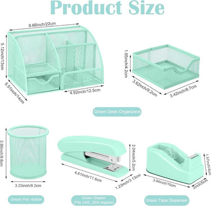 auroray Green Desk Organizers and Accessories, Teal Office Supplies Set Green - Image 2