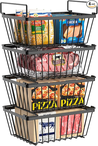 Freezer Organizers bins with Folding Handles，4 Pack Stackable Upright Freezer by Unknown