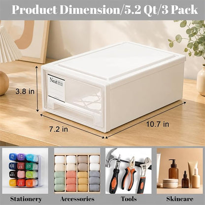 3 Pack Plastic Stackable DrawerStorage Drawers Bins, Small Drawer-type Desk - Image 3