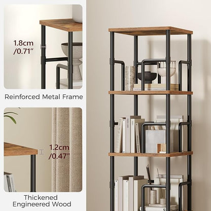 MAHANCRIS 4-Tier Rotating Bookshelf, Freestanding Corner Bookshelf, 360° - Image 7