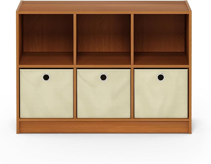Furinno Basic 3x2 Bookcase Storage w/Bins, Light Cherry/Ivory - Image 9