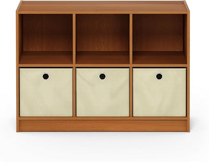 Furinno Basic 3x2 Bookcase Storage w/Bins, Light Cherry/Ivory - Image 9