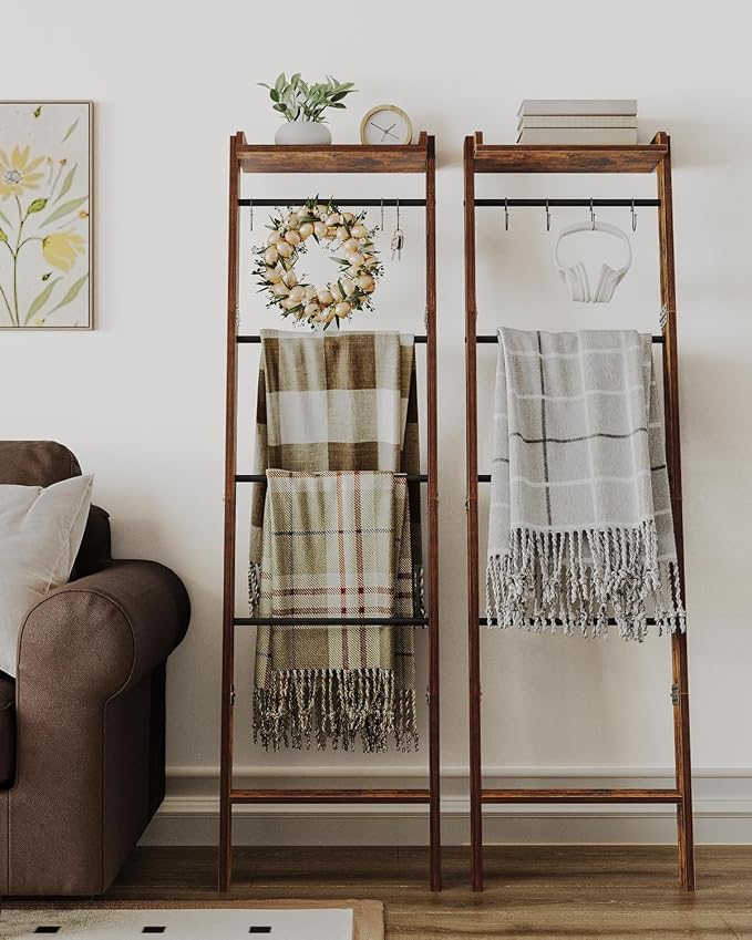 Blanket Ladder Shelf, Decorative Quilt Rack, 6-Tier Farmhouse Ladder Holder - Image 5