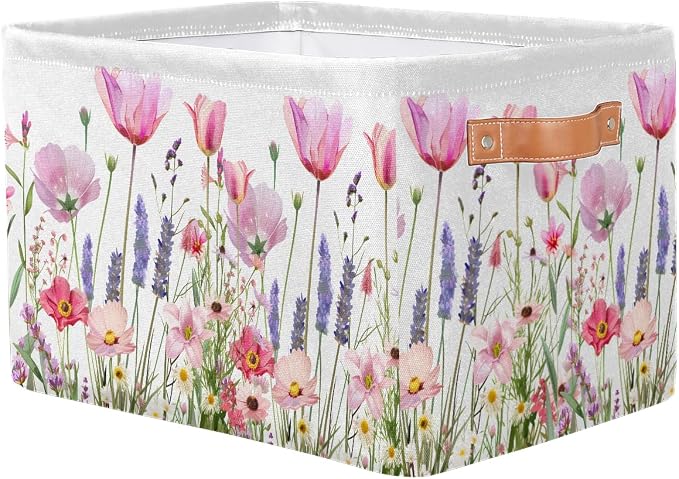 Pardick Basket Storage Bins Flower Floral Pink Rectangle Cube Basket Box Kids - Image 2