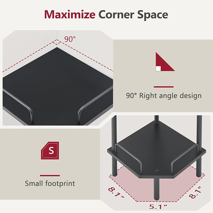 Tajsoon 3 Tier Corner Shelf Stand, Standing Corner Shelf Unit, Industrial - Image 5