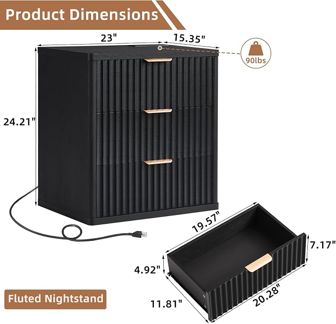 LEYAOYAO 23" Wide Fluted Night Stand - Image 2