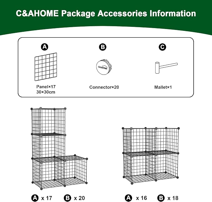 C&AHOME Wire Cube Storage, 4-Cube Storage Organizer Metal, C Grids Storage Bins - Image 8
